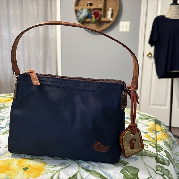 Dooney & Bourke Handbags - Dooney & Bourke Small Nylon Shoulder Bag – Navy with Hot Pink Lining (J3024838)